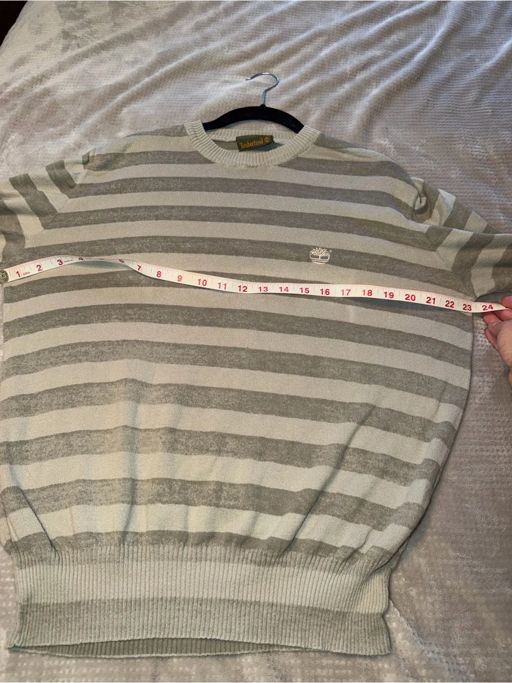Timberland Beige and Cream Striped Crewneck Sweater Medium